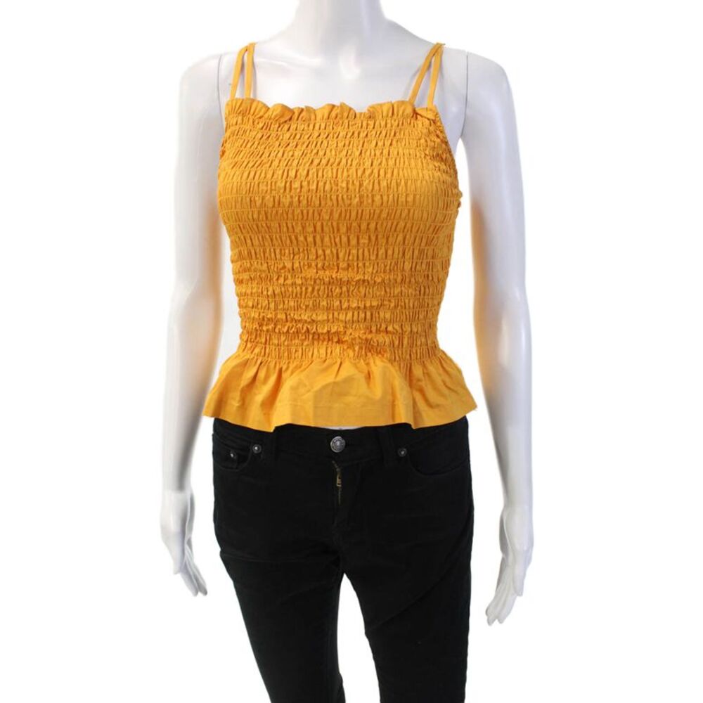 Rodebjer Women Cropped Camisole Yellow Square Neck Cotton Boho Solid Size XS